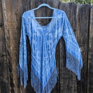 Chiffon and velvet dress with fringe